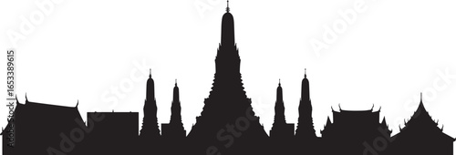 Wat Arun Temple Silhouette Bangkok Thailand Landmark Travel Destination Architecture Icon Design