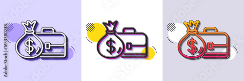 Business case line icon. Halftone dotted pattern. Gradient icon with grain shadow. Portfolio and Salary symbol. Diplomat with Money bag sign. Line salary icon. Various designs. Vector