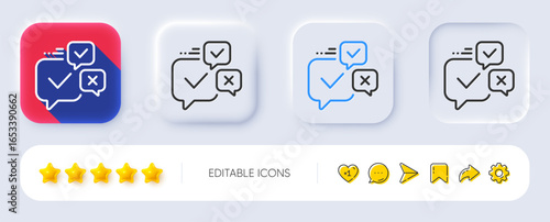 Online voting line icon. Neumorphic, Flat shadow, 3d buttons. Internet vote sign. Web election symbol. Line online voting icon. Social media icons. Vector