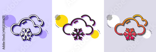 Snow weather forecast line icon. Halftone dotted pattern. Gradient icon with grain shadow. Clouds with snowflake sign. Cloudy sky symbol. Line snow weather icon. Various designs. Vector