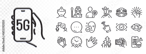 Meeting time, Conjunctivitis eye and Hand line icons for web app. Glare of light effect. Message icon. Pack of Employee result, Cursor, User idea pictogram icons. Vector