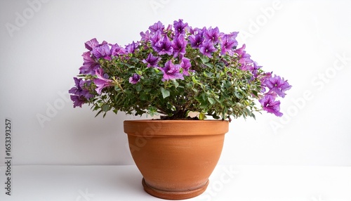 Wallpaper Mural a healthy potted plant with vibrant purple flowers displayed in a rustic terracotta pot against a clean isolated background Torontodigital.ca