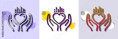 Hold heart line icon. Halftone dotted pattern. Gradient icon with grain shadow. Care love emotion sign. Valentine day symbol. Line hold heart icon. Various designs. Vector