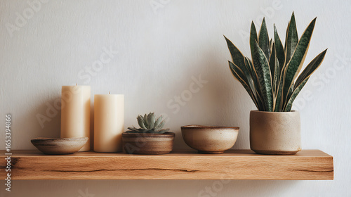 Wallpaper Mural Wooden shelf with candles succulent and snake plant Torontodigital.ca