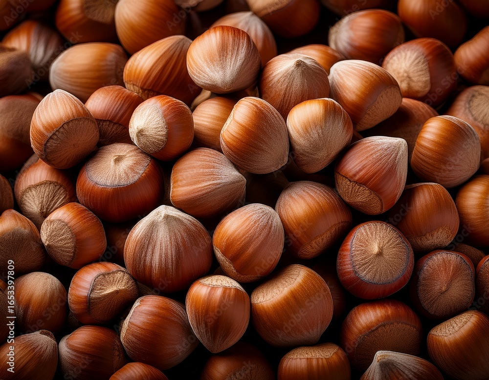 a close up of a pile of hazelnuts with a natural brown color and a slightly rough texture a close up of a pile of hazelnuts with a natural brown color and a slightly rough texture