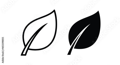Leaf Icon - Simple Outline and Solid Design
