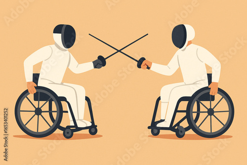 Para-Athletes Fencing Match Flat Illustration Inclusive