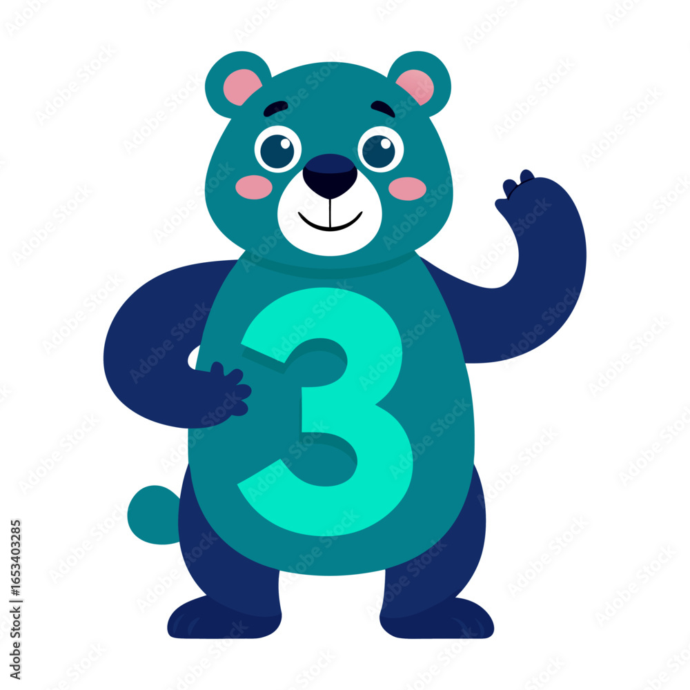 Fototapeta premium Playful Alligator Character with Big Number Three Illustration, Fun Kids Cartoon Design, Educational Children Book Vector Artwork