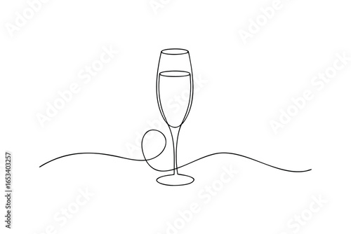 Minimalist single line drawing a champagne flute with bubbly liquid Continous line