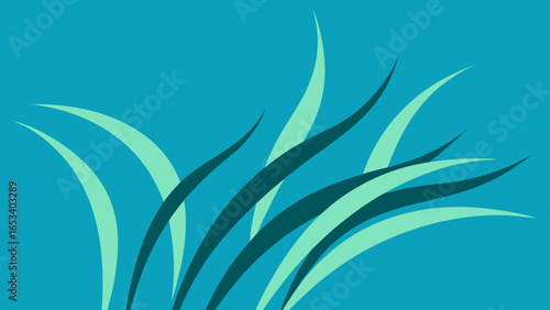 Abstract composition of flowing teal and mint green blades against a teal transparency background vector illustration