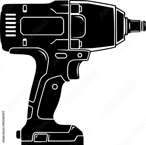 Black Vector Illustration of an Impact Wrench Outline
