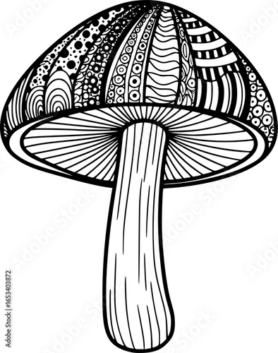 Mushroom Black and White Vector Outline Illustration
