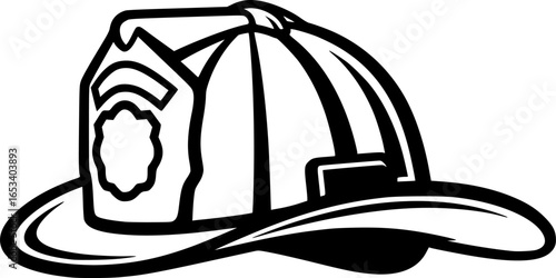 Firefighter Helmet SVG Vector Black Outline Illustration
