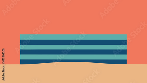 Beach Towel on Sand with Coral Wall vector illustration transparency background