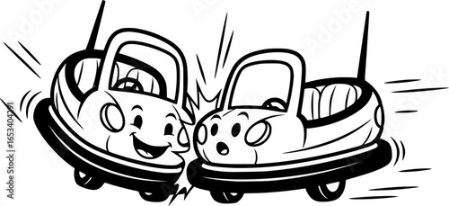 Bumper Car Outline Vector, Amusement Ride Vector, Bumper Cars Clipart
