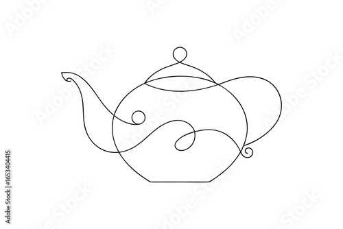Minimalist single line drawing a teapot with decorative swirls Continous line drink