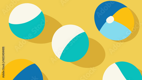 Five Colorful Beach Balls Scattered on a Yellow transparency background summer
