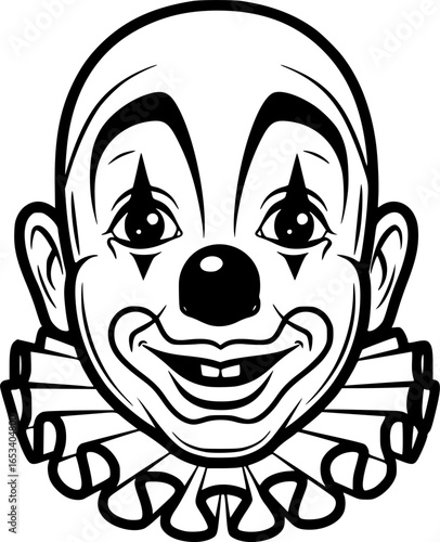 Vector Outline Illustration of a Vintage Clown Face
