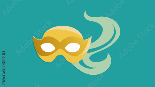 Golden Superhero Mask with Flowing Light Green Cape disguise costume transparency background