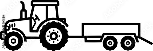 Black and White Vector Illustration of a Tractor with Trailer
