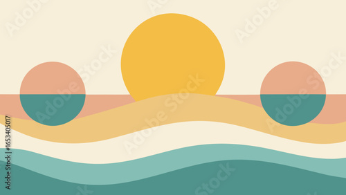 Minimalist Abstract Landscape with Sun and Water Elements vector illustration transparency background