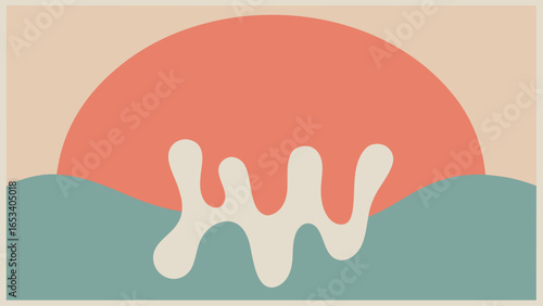 Minimalist Abstract Sunset Over Wavy Ocean with Dripping Element water transparency background