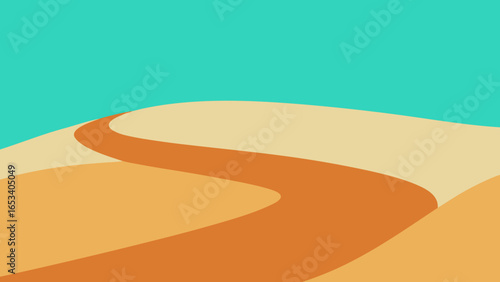 Minimalist desert landscape with sand dunes and turquoise sky vector illustration transparency background