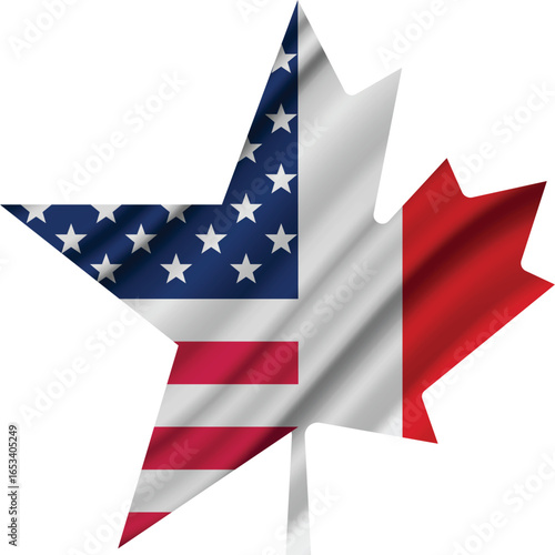 USA Star & Canada Maple Leaf Vector Flag Design. Friendship cooperation, solidarity