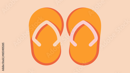Pair of Orange Flip Flops with Pink and transparency background White Straps on a Light Peach Background sandals footwear