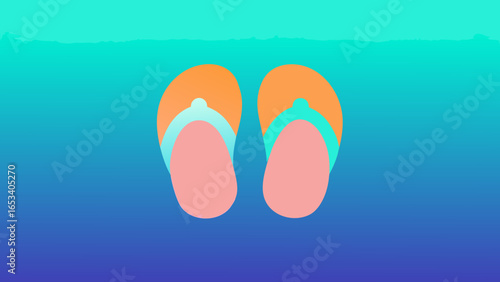Pair of Colorful Flip Flops on a Gradient Blue transparency background sandals footwear