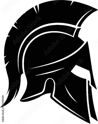 Spartan Helmet Vector Outline Black Silhouette
