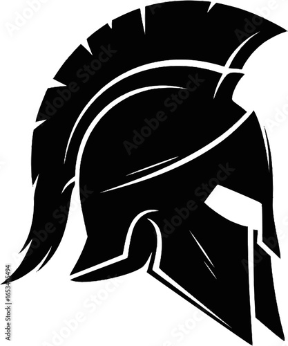 Spartan Helmet Vector Outline Black Silhouette
