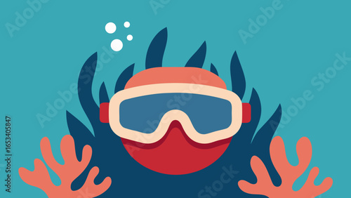 Stylized Scuba Diver Face with Goggles and Coral Under Water diving underwater transparency background