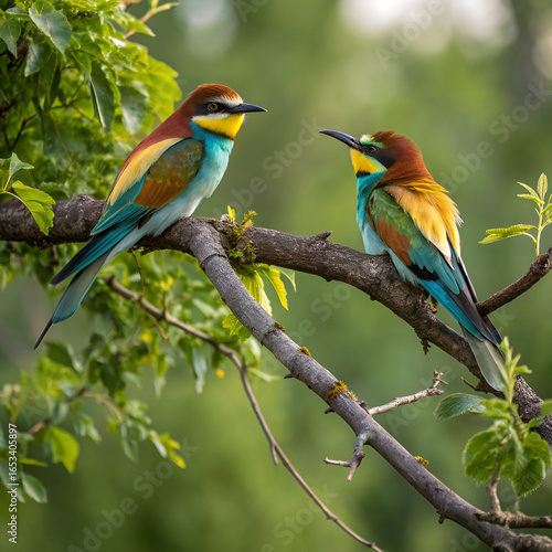 bee eater trying to eat an insect next to another