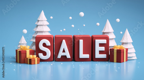 3d sale banner. Minimalist christmas retail marketing composition for promotional design and advertising. AI generation
