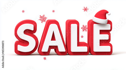 3d sale banner red-white color on the white background. Minimalist christmas retail marketing composition for promotional design and advertising. AI generation
