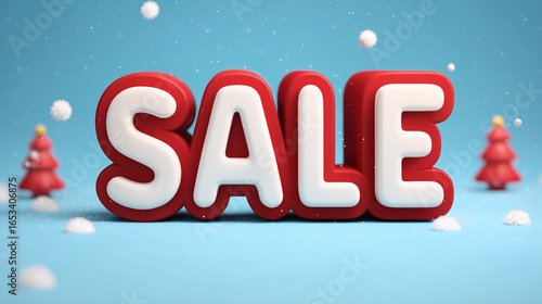 3d sale banner red-white color on the blue background. Minimalist christmas retail marketing composition for promotional design and advertising. AI generation