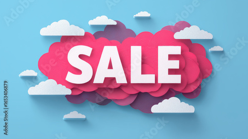 3d sale banner red-white color on the blue background. Minimalist christmas retail marketing composition for promotional design and advertising. AI generation
