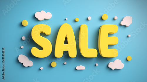 3d sale banner yellow color on the blue background. Minimalist retail marketing composition for promotional design and advertising. AI generation
