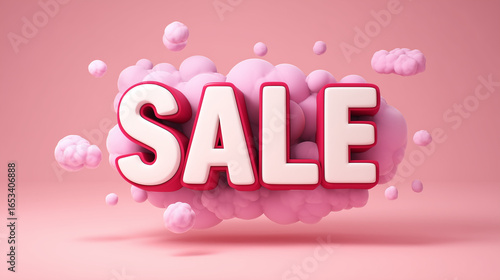 3d sale banner with pink bubble on pink background. Minimalist retail marketing composition for promotional design and advertising. AI generation