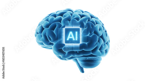 Wallpaper Mural Glowing ai chip integrated into a blue human brain isolated on transparent background Torontodigital.ca
