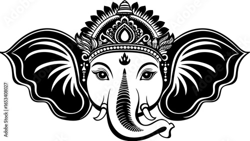 Ganesh Head Silhouette Vector - Lord Ganesha Face Clipart Design