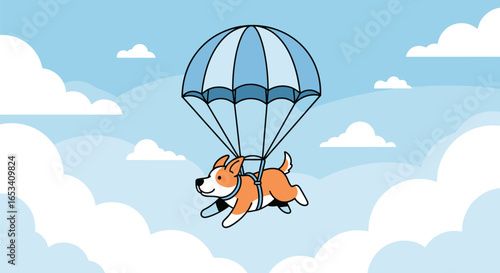 Dog Parachuting in the Sky - Fun and Playful Illustration