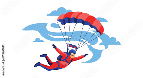 Skydiver with Parachute - Extreme Sport in the Sky