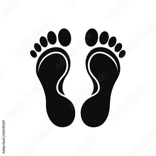 Human footprints vector icon. black silhouette footprint pair icon graphic  Step walking symbol. Foot shape trace. 