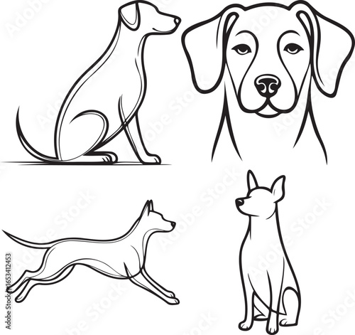Minimalist dog line art illustration set