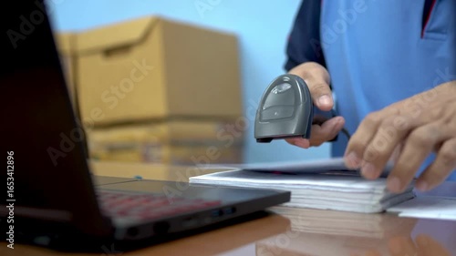 scanning label preparing packages for shipment confirm sending customer in post office