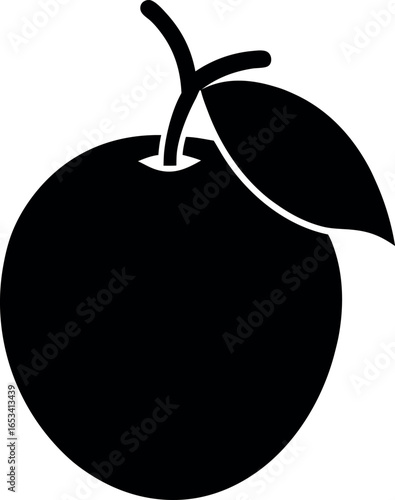 Sapodilla Fruit Silhouette with Single Leaf