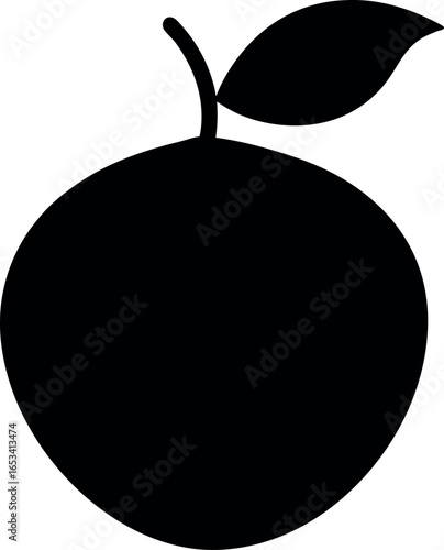 Sapodilla Fruit Silhouette with Leaf and Stem