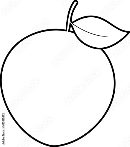 Sapodilla Fruit Outline Drawing with Leaf